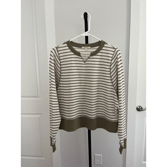 Madewell Relaxed Long-Sleeve Crewneck Tee in Stripe Cargo Green Size M - Picture 2 of 8